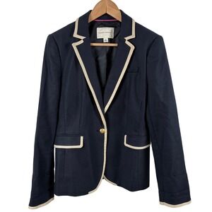 Banana Republic Navy Blue Blazer Gold Buttons Cream Piping Womens 12 Preppy